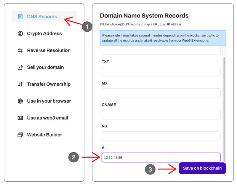 Record A freename Domains