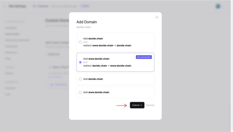 How to connect Freename Domain Typedream