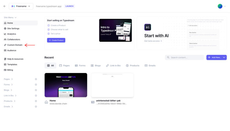 How to connect Freename Domain Typedream